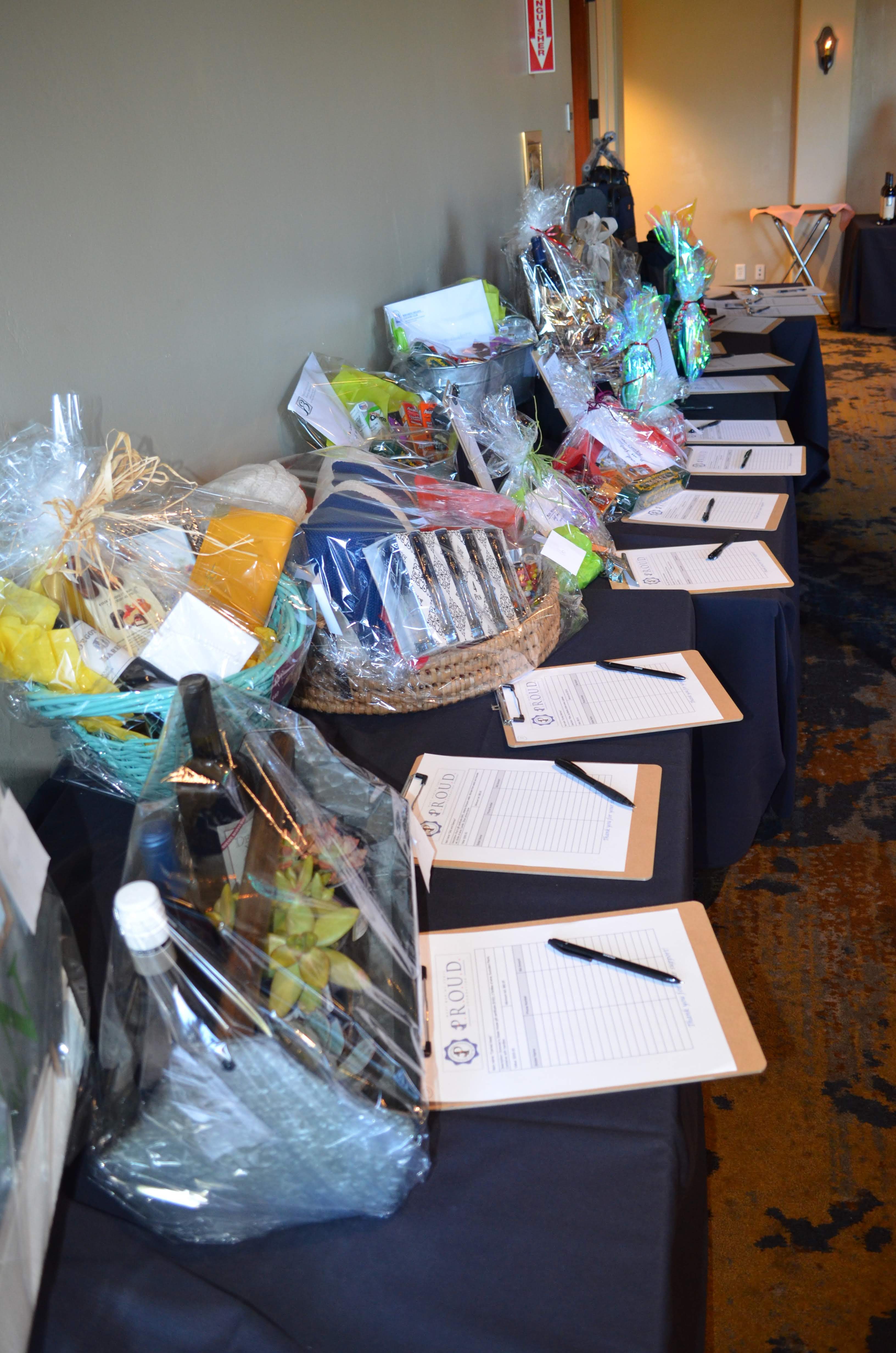 Silent auction baskets at the PROUD Foundation Chef's Table Dinner 2019